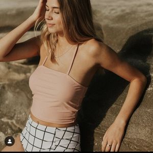 Geode "Himalaya" pink lace-up square neck swim top